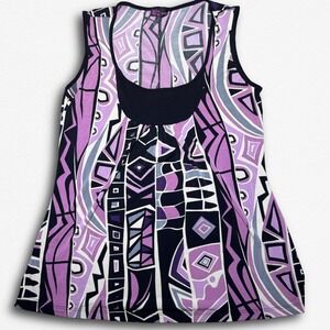 Agenda Womens Purple Black Geometric Abstract Print Sleeveless Y2K Tank Top
